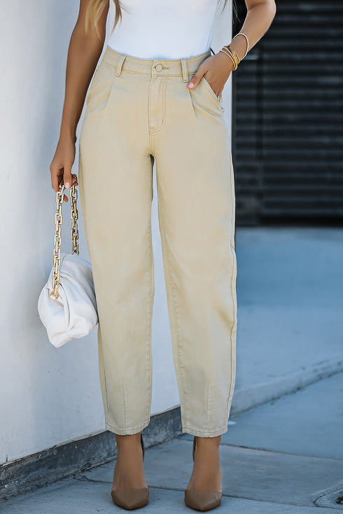 Solid High Waist Casual Pants
